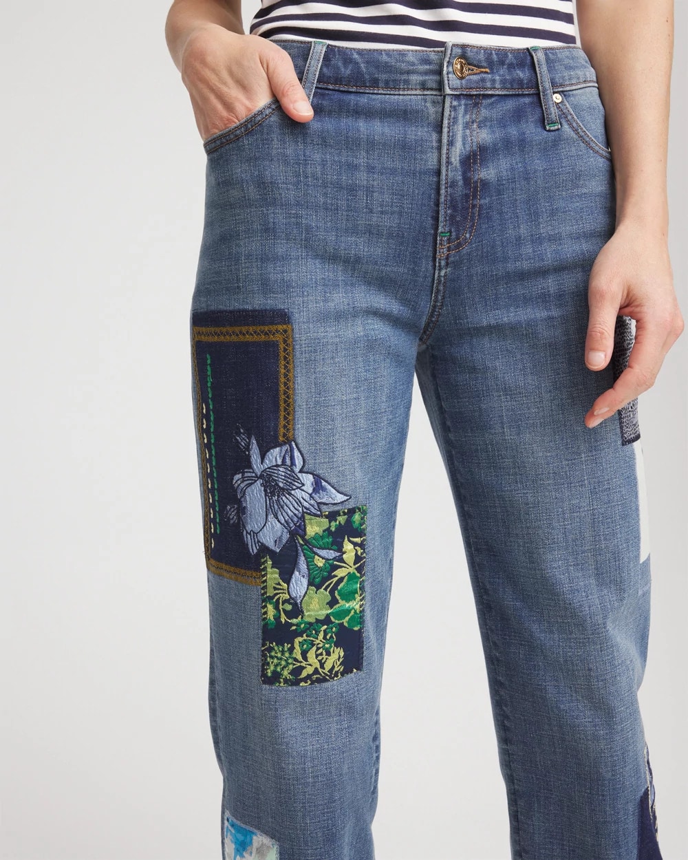 Boyfriend Patchwork Cropped Jeans