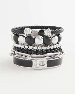 Chico's Click Black & Silver Bangle Bracelet