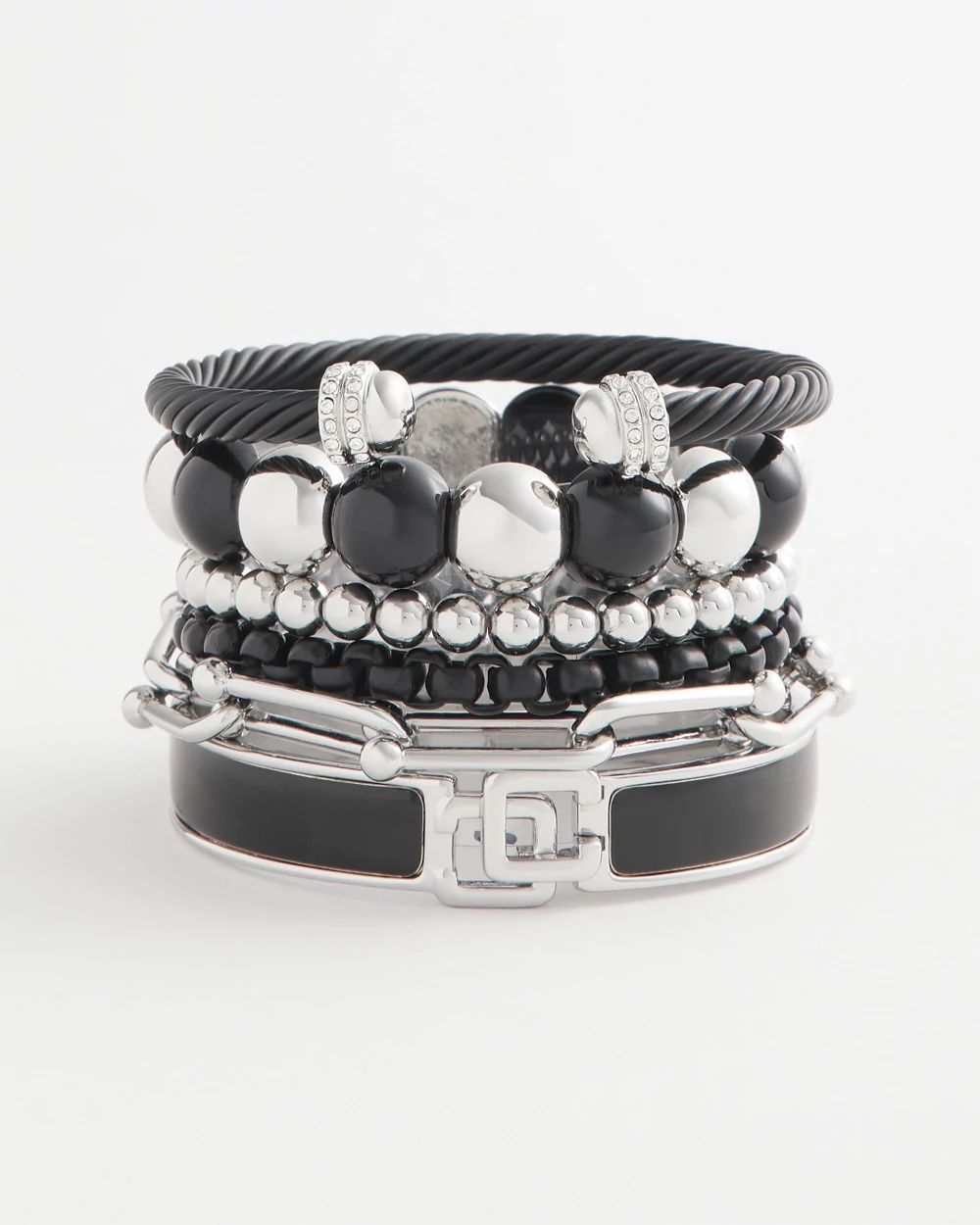 Chico's Click Black & Silver Bangle Bracelet