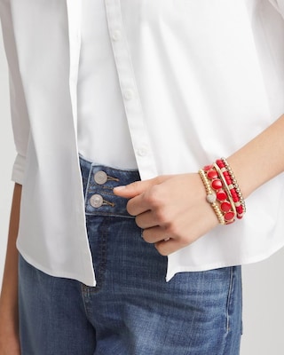 Red Barrel Bead Stretch Bracelet click to view larger image.