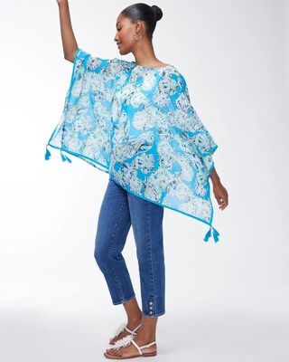 Seashell Print Tassel Poncho