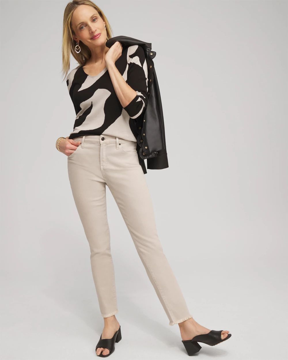 Girlfriend Fray Hem Ankle Jeans click to view larger image.