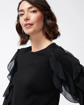 Spun Rayon Black Ruffle Sleeve Sweater
