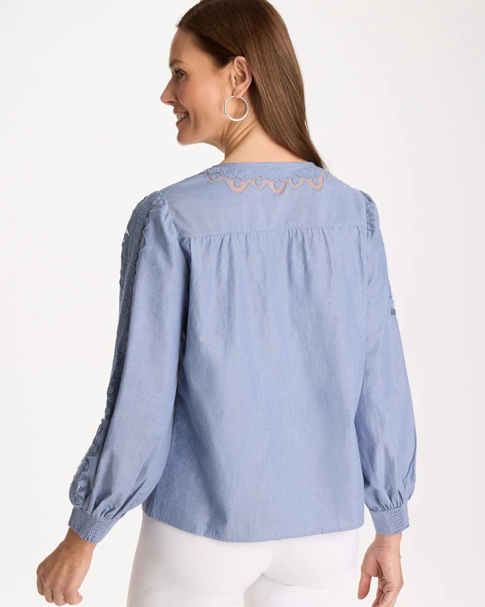 Chambray Lace Tie-Front Blouse click to view larger image.