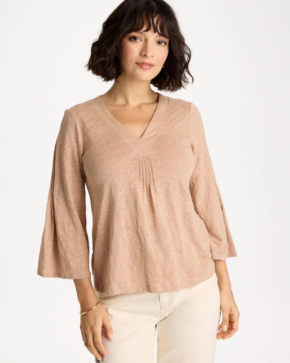 Linen Pleated Pintuck Tee