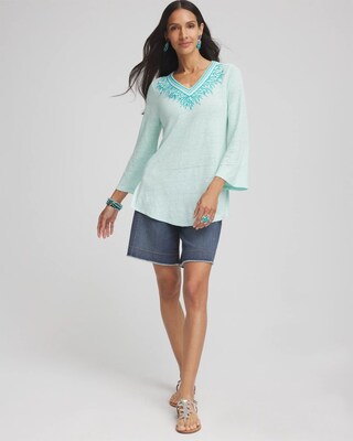 Linen Embroidered V-Neck Tunic click to view larger image.