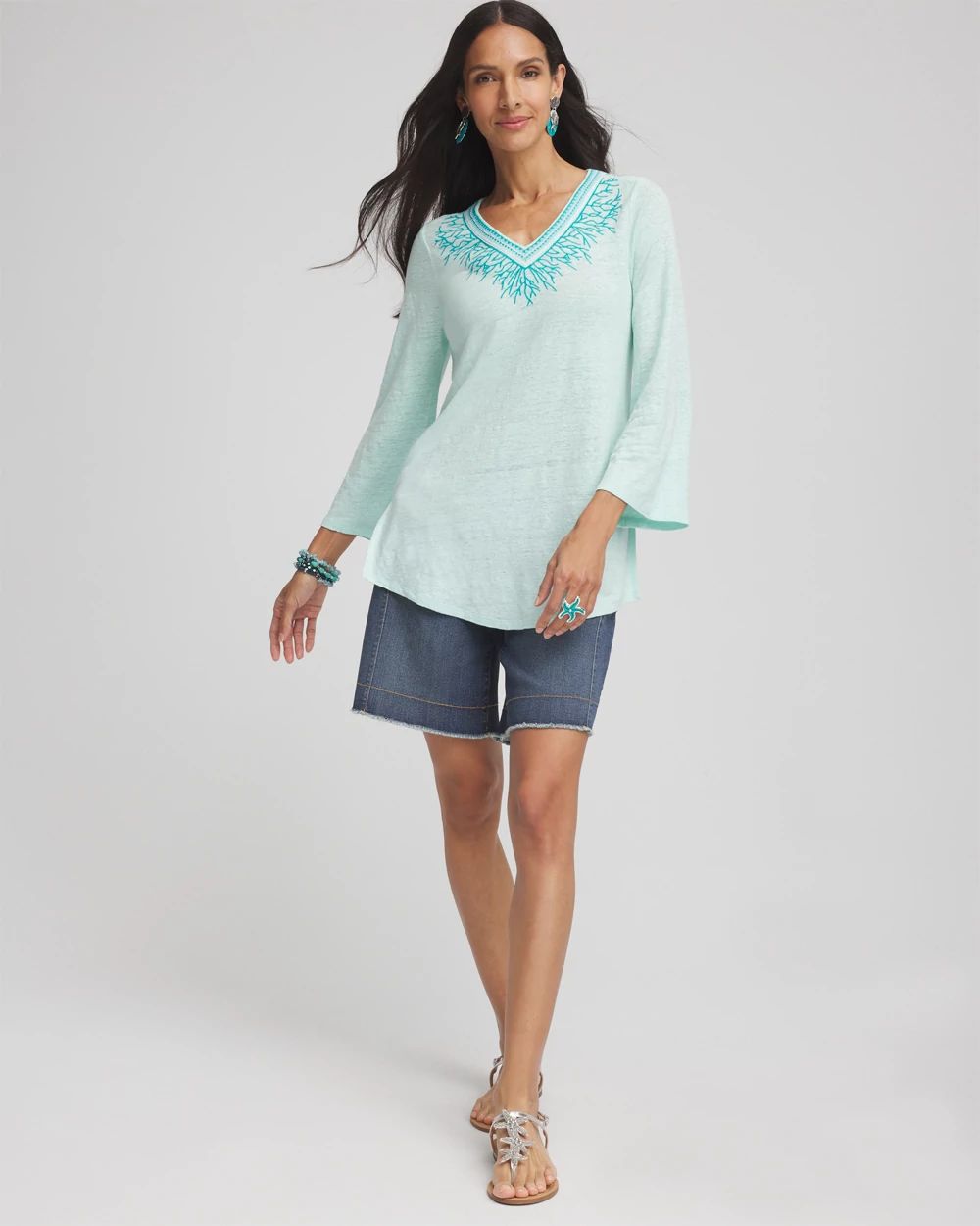 Linen Embroidered V-Neck Tunic