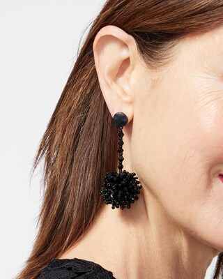 Beaded Pom Drop Earrings