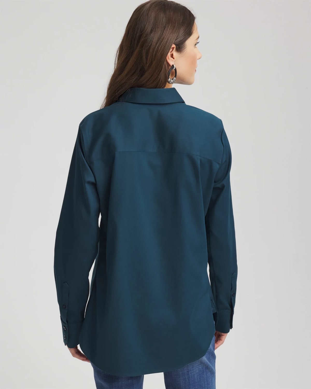 Chico's No Iron Fall Stretch Shirt In Teal Shadow