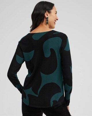 Green Scrolls V-neck Pullover Sweater