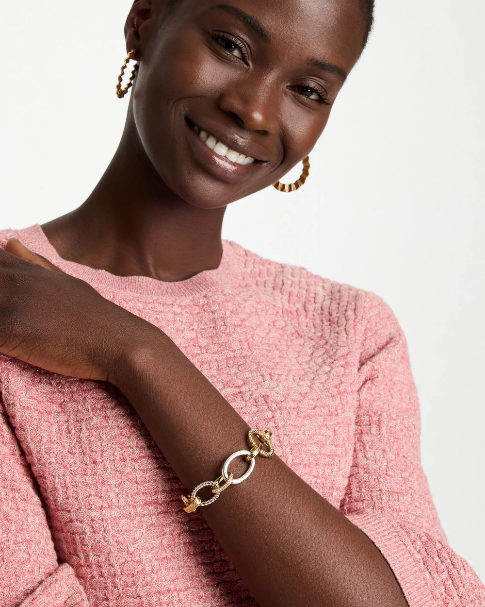 Mixed Metal Textured Toggle Bracelet click to view larger image.