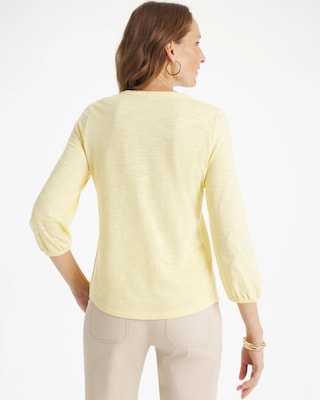 Puff Sleeve Cotton Slub Henley Tee click to view larger image.