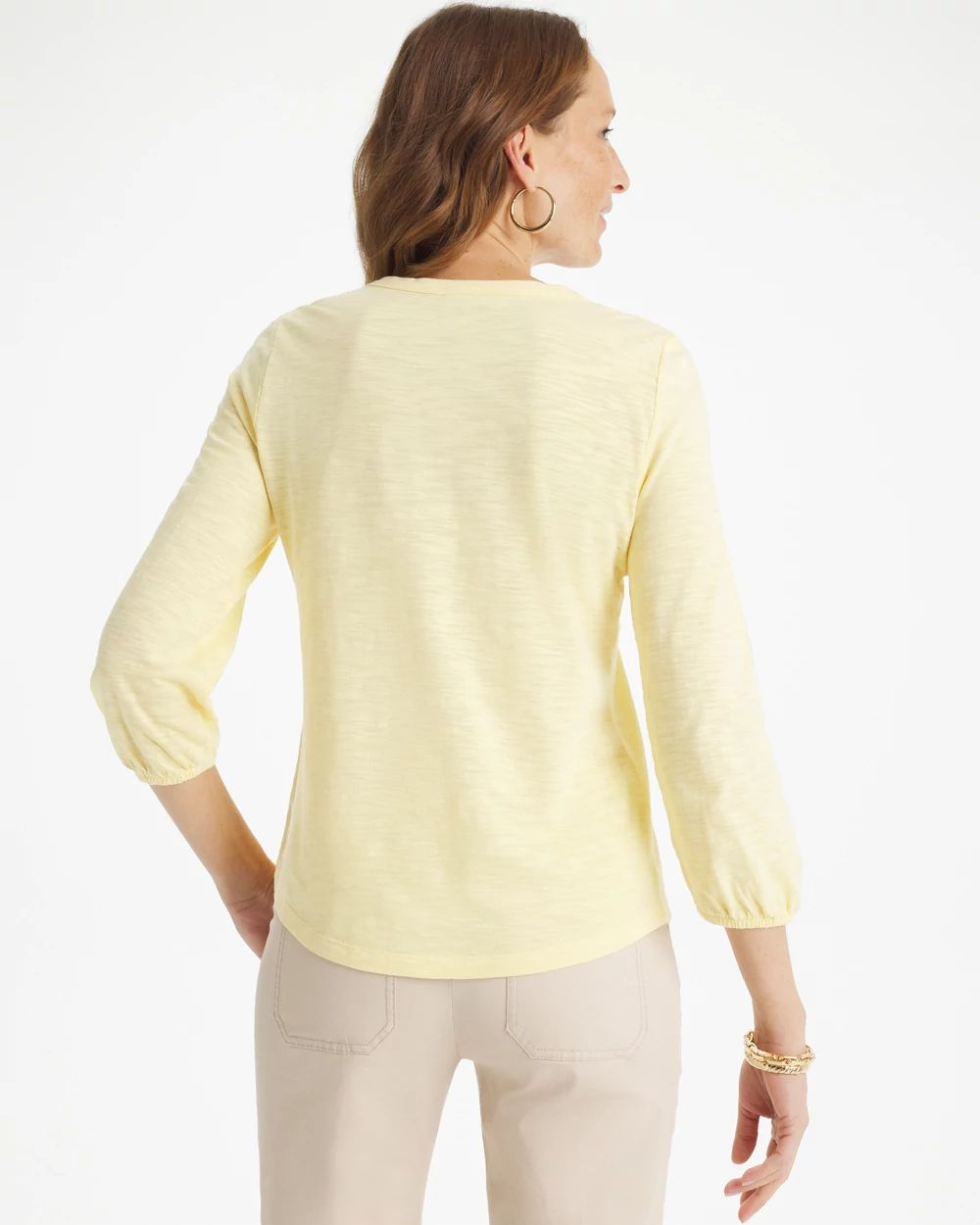 Puff Sleeve Cotton Slub Henley Tee