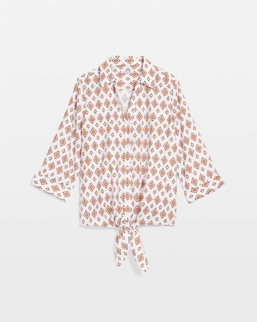 No Iron™ Tie-Front Geo-Print Shirt