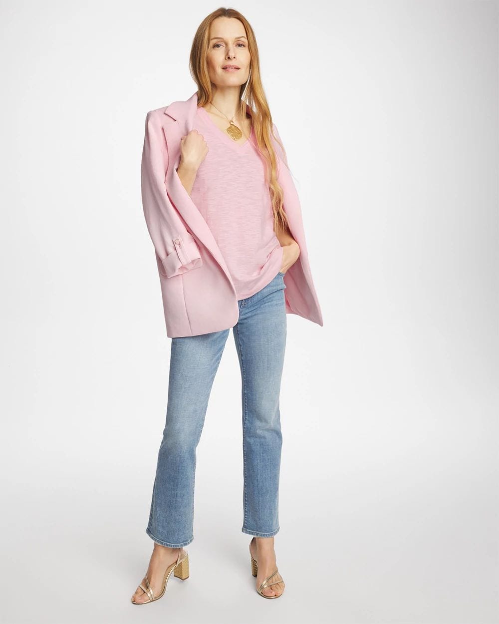 Double V-Neck Slub Rib Mix Tee click to view larger image.