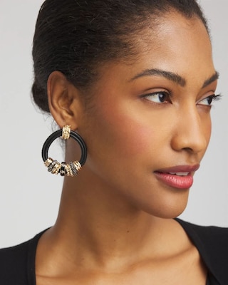 Black & Goldtone Charm Earrings click to view larger image.