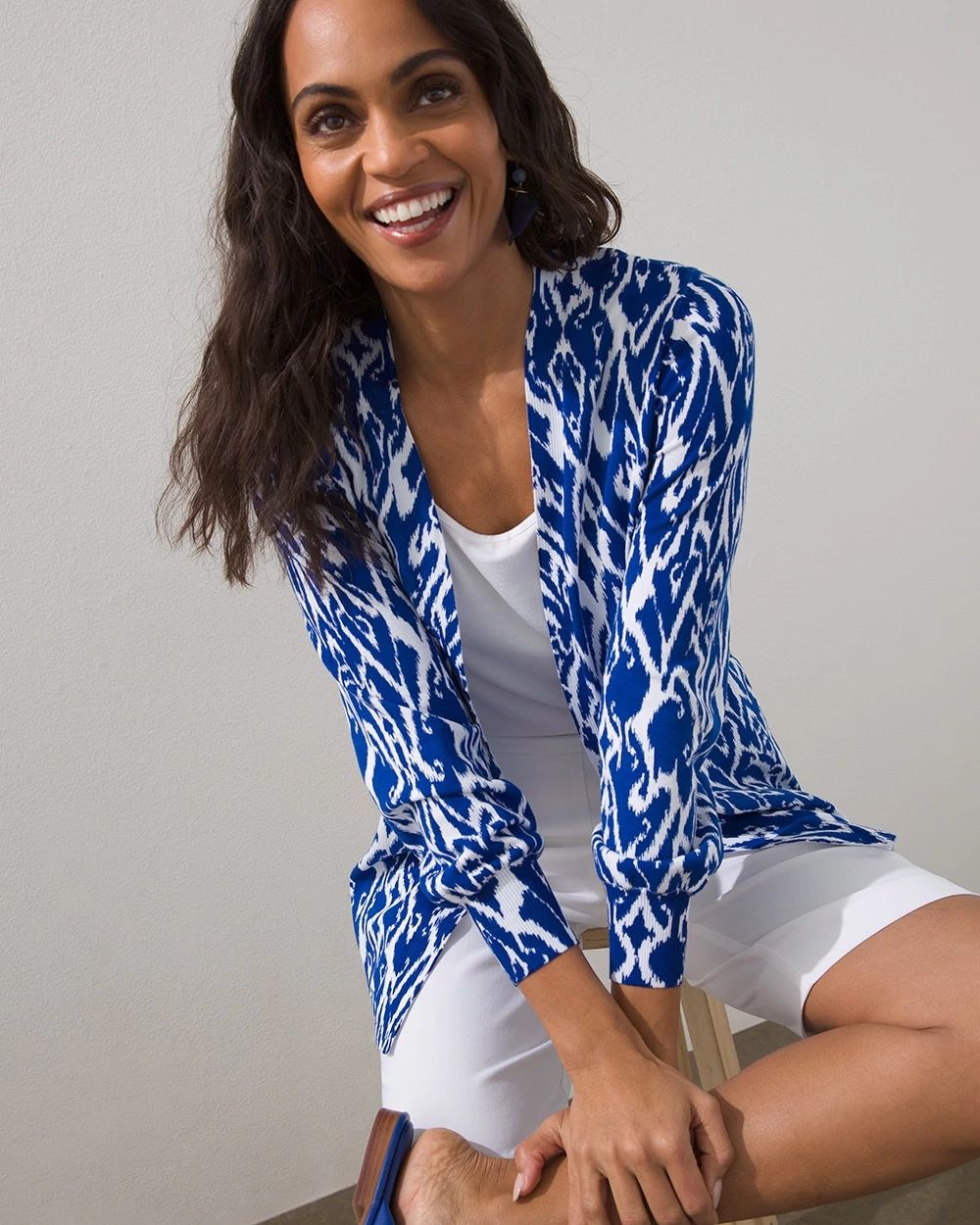 Spun Rayon Ikat Stitched Cardigan