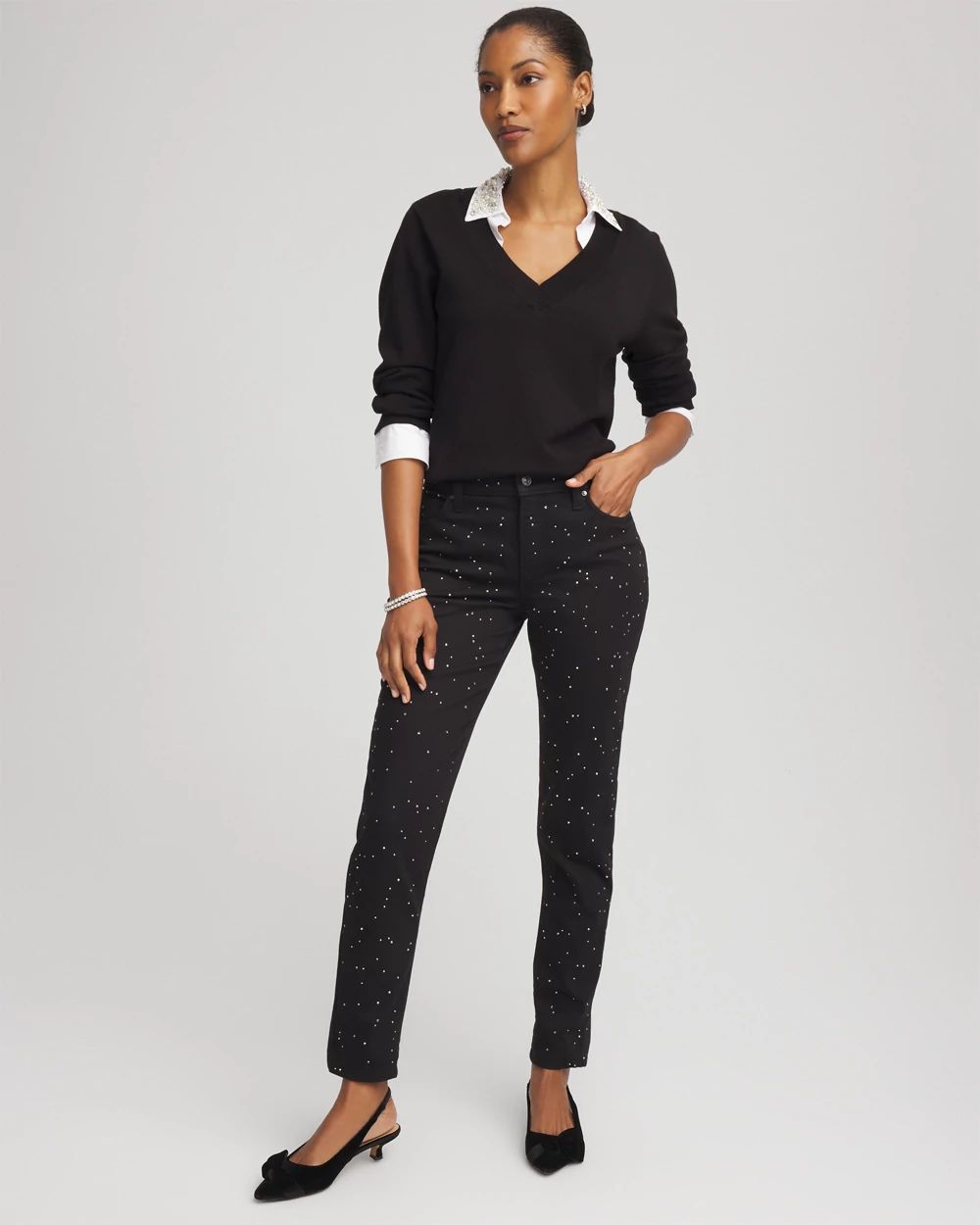 Stone Embellished Girlfriend Slim Ankle Jeans