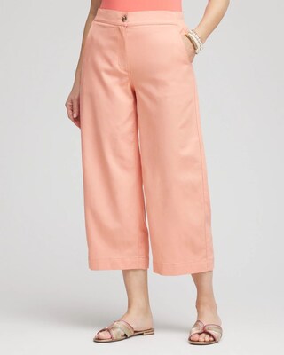 Ribbed Waist Linen Blend Straight-Leg Cropped Pants