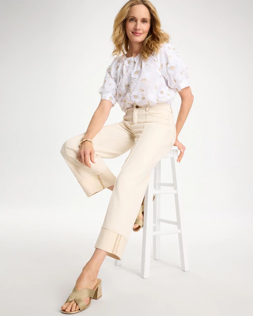 Pintuck Cuffed Cropped Jeans