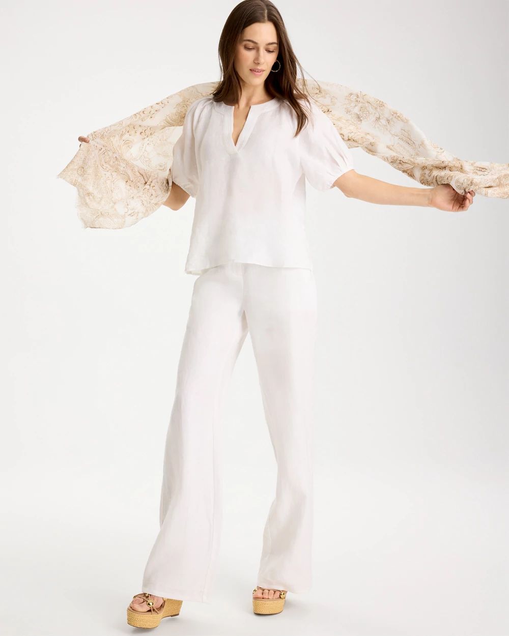Linen Trapunto Popover Top