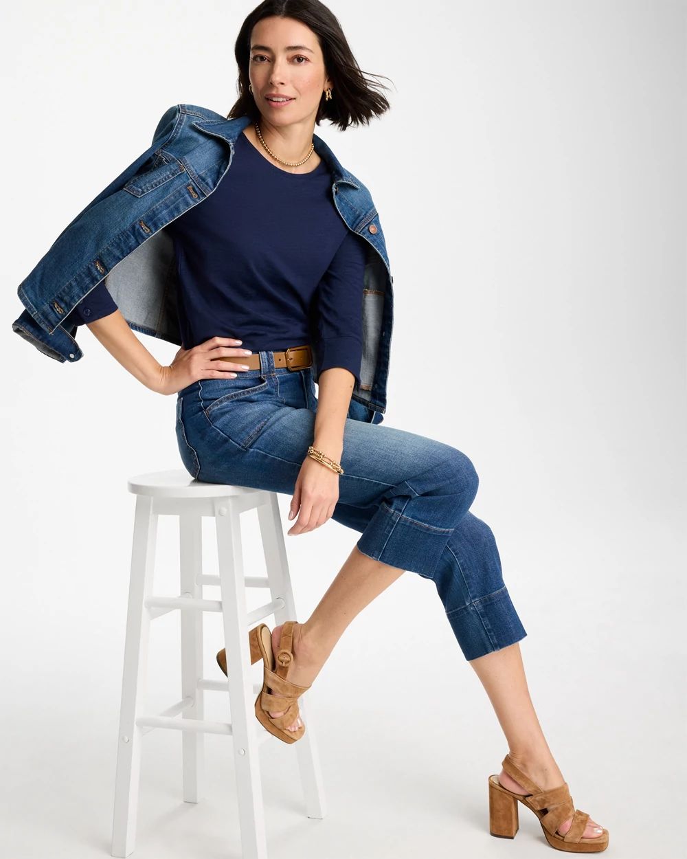 Cotton Slub 3/4 Sleeve Button Tee