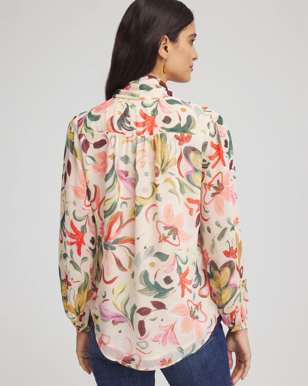 Floral Jacquard Tie-Front Blouse click to view larger image.