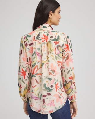 Floral Jacquard Tie-Front Blouse click to view larger image.