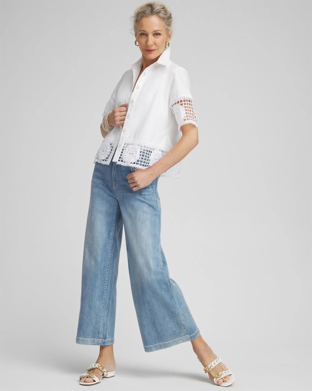 Poplin Crochet Trim Top