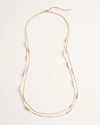 Long Faux-Pearl and Goldtone Double-Strand Necklace