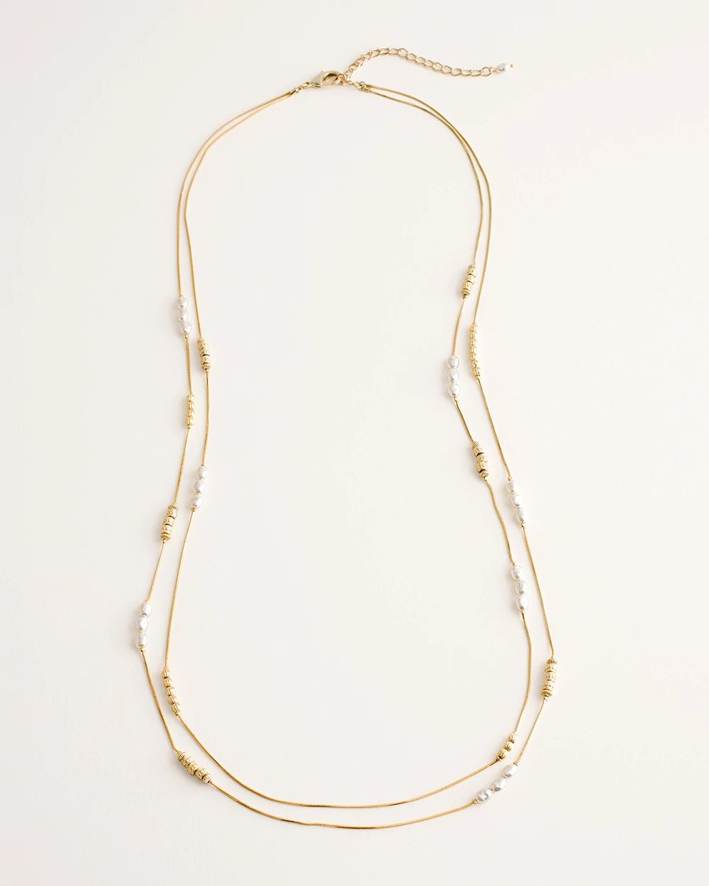 Long Faux-Pearl and Goldtone Double-Strand Necklace