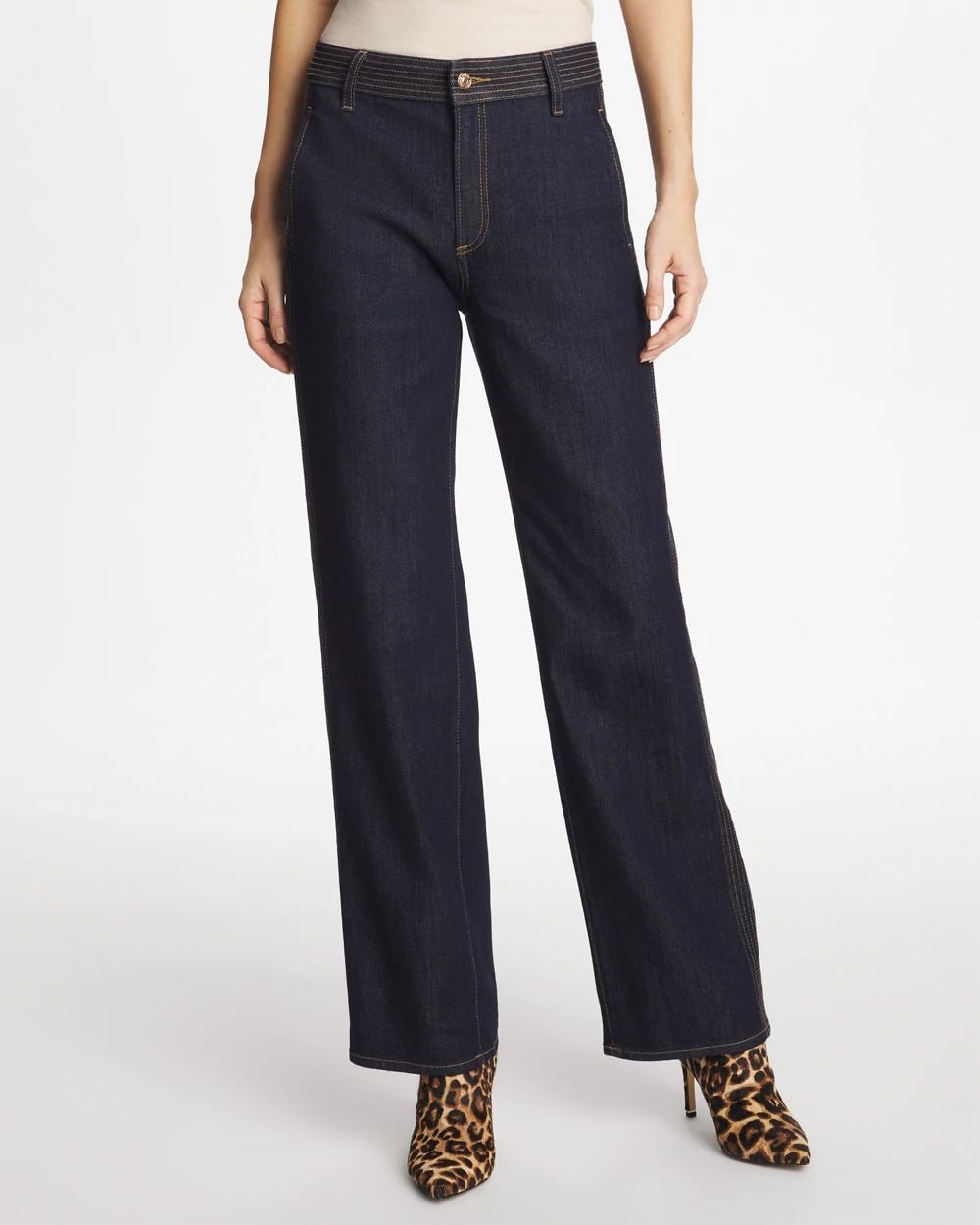 Trapunto Wide-Leg High-Rise Jeans