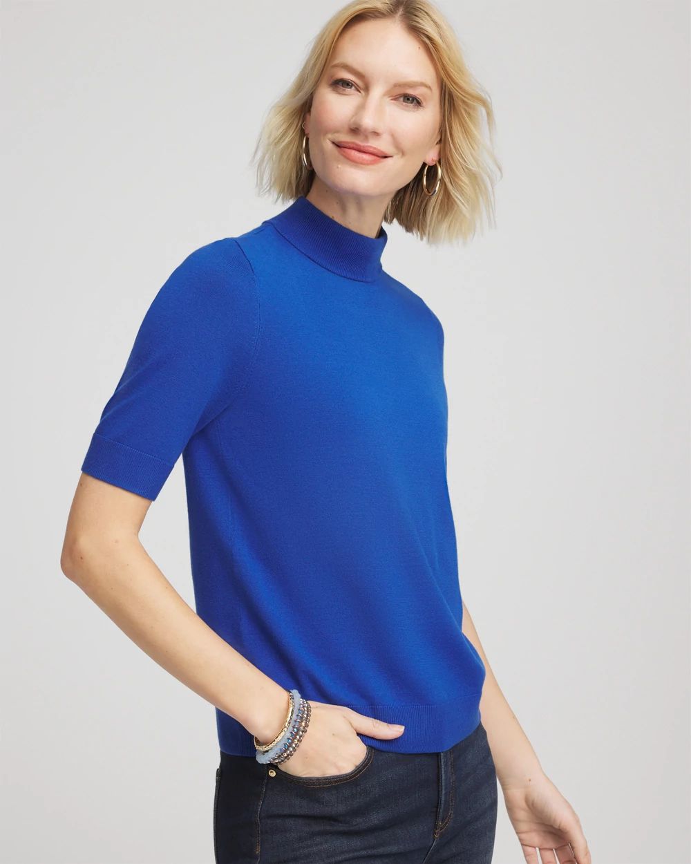 Elbow Sleeve Mock Neck Sweater