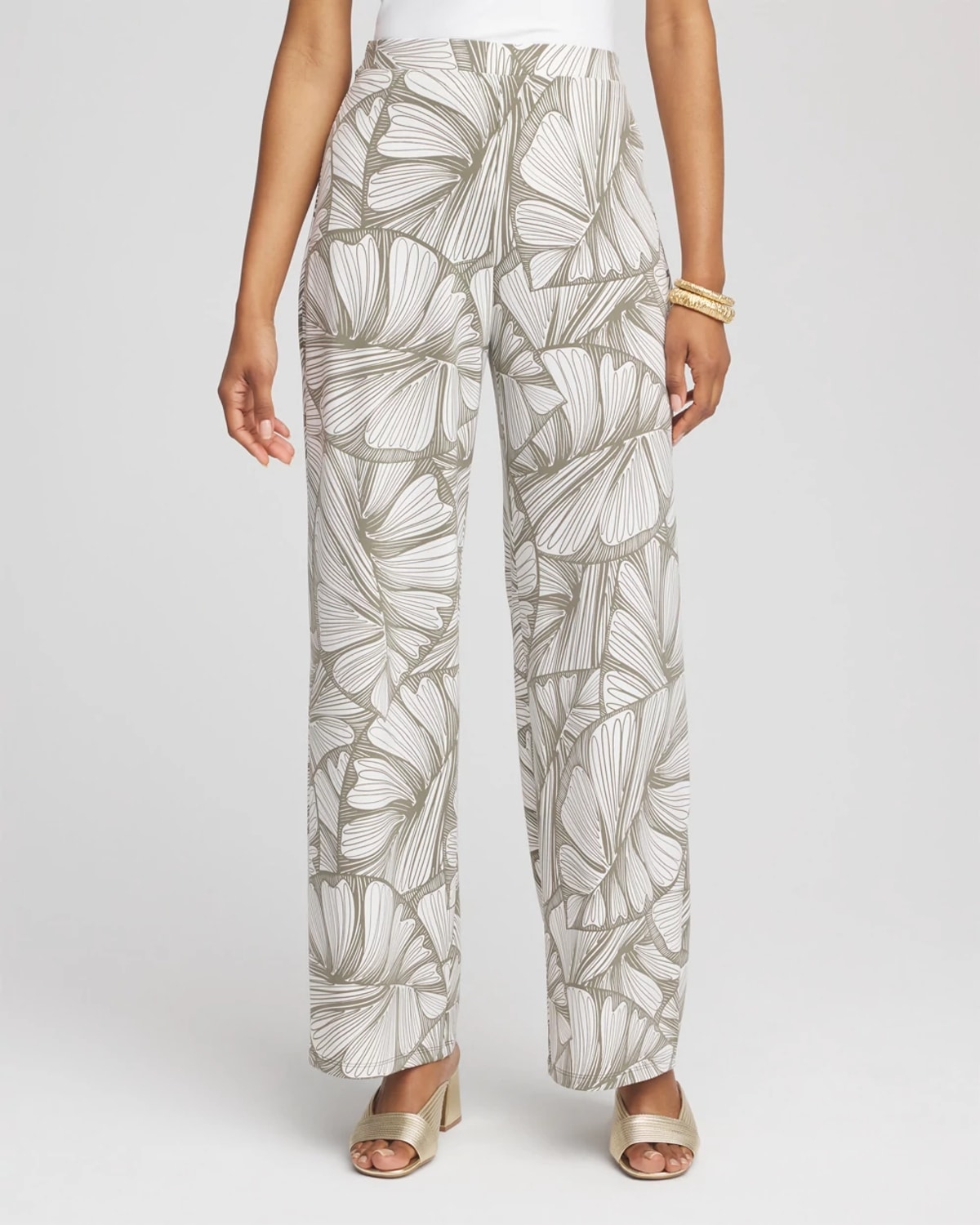 Chico's Petite Travelers Printed Knit Wide-leg Pants In Green In Green