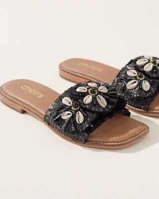 Black Seashell Slide Sandals