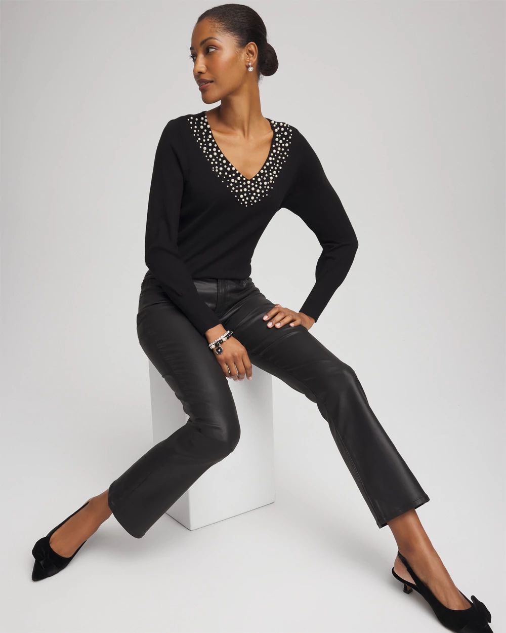 Ella Embellished V-Neck Sweater click to view larger image.