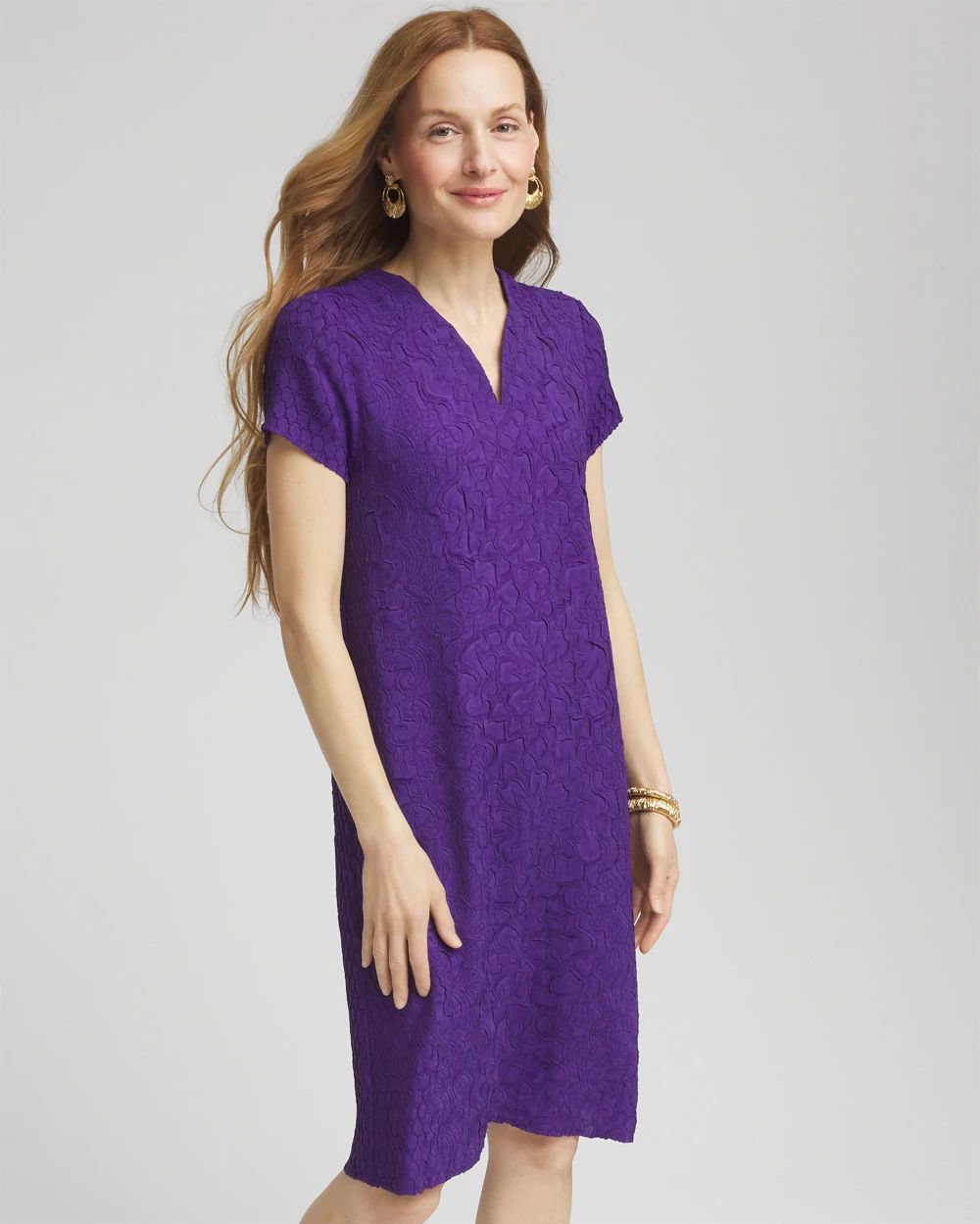 Travelers™ Collection Floral Embossed V-Neck Dress
