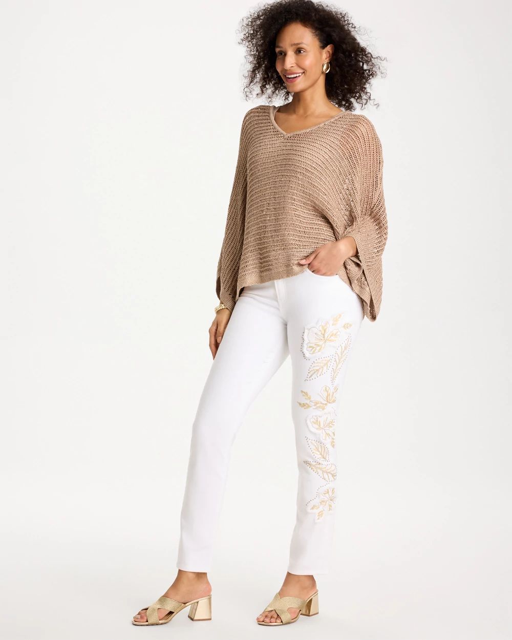 No Stain Girlfriend Floral Embellished Slim Ankle Jeans