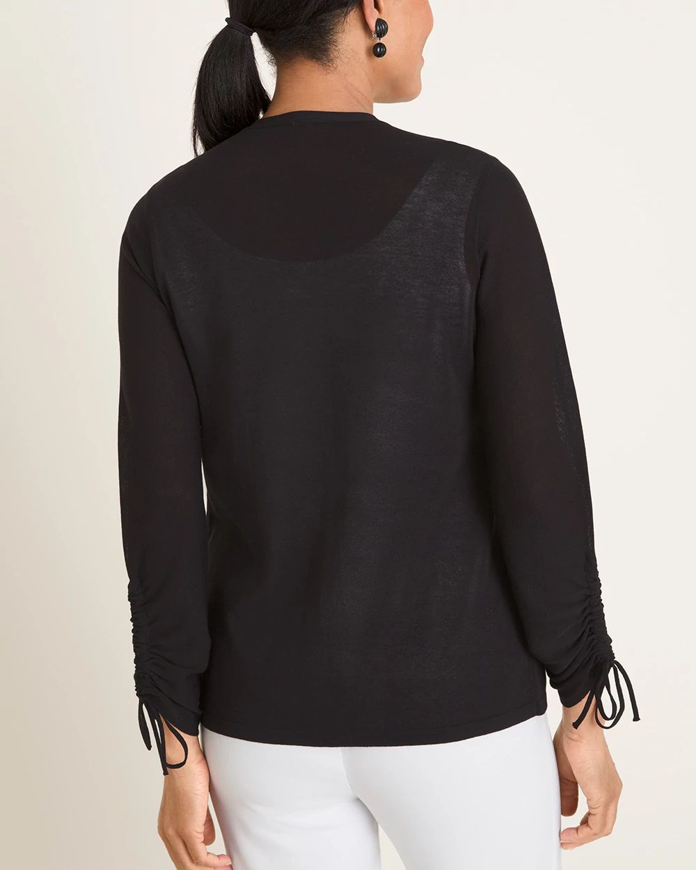 Ruched-Sleeve Cardigan