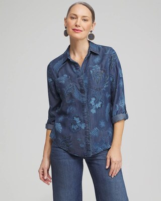 Twill Floral Fringe Shirt