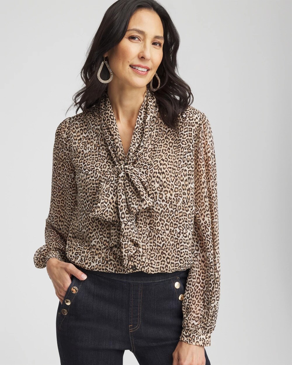 leopard bow tie blouse