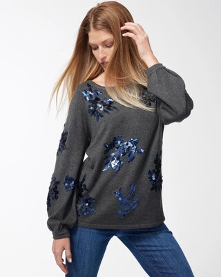 Floral Sequin Pullover Sweater