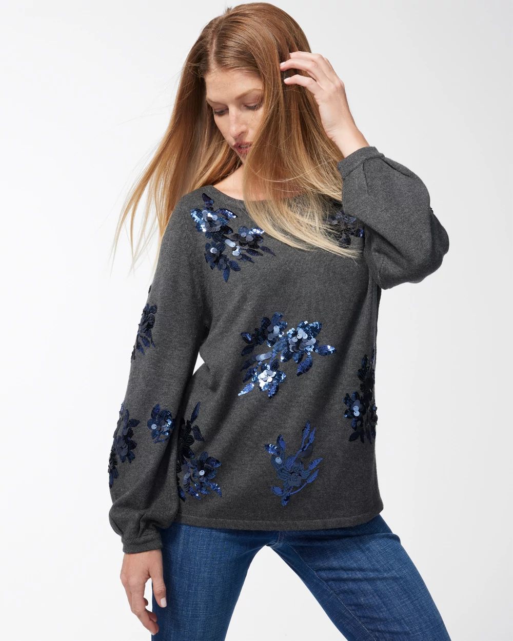 Floral Sequin Pullover Sweater