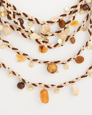 Neutral Beaded Layered Braided Necklace click to view larger image.