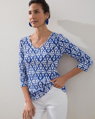 Blue Ikat Pima V-Neck Tee