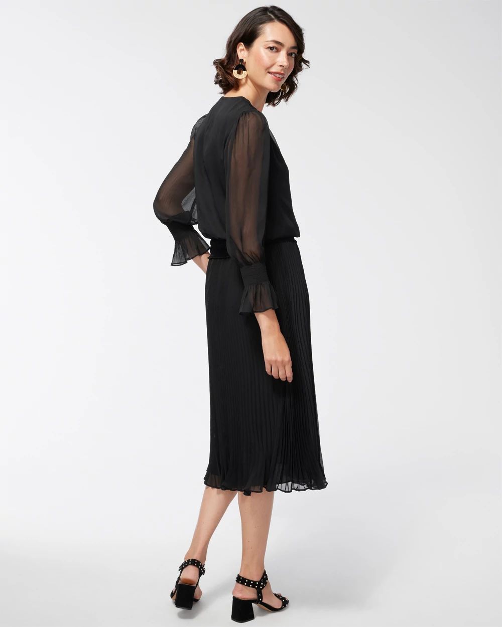 Crepe Pleated Midi Dress