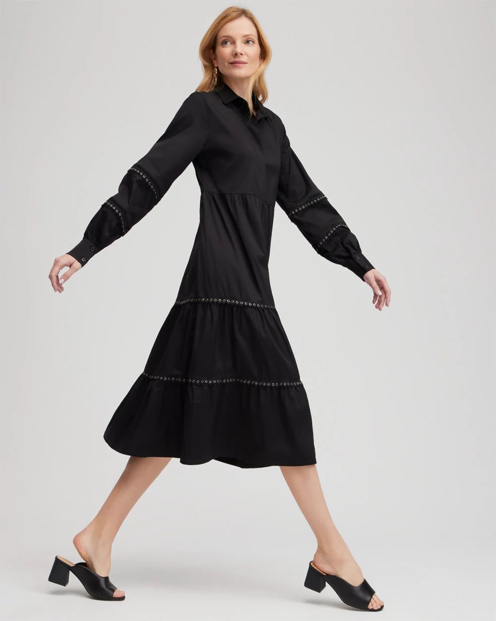 Poplin Lace Detail Tiered Dress