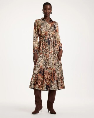 Crinkle Chiffon Godet Printed Shirtdress