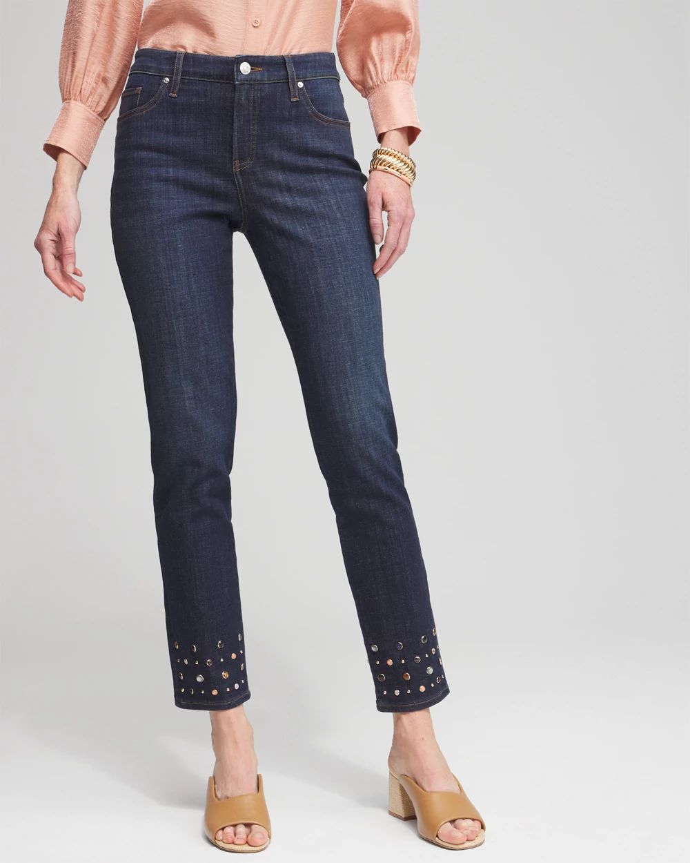 Petite Girlfriend Rivet Detail Ankle Jeans
