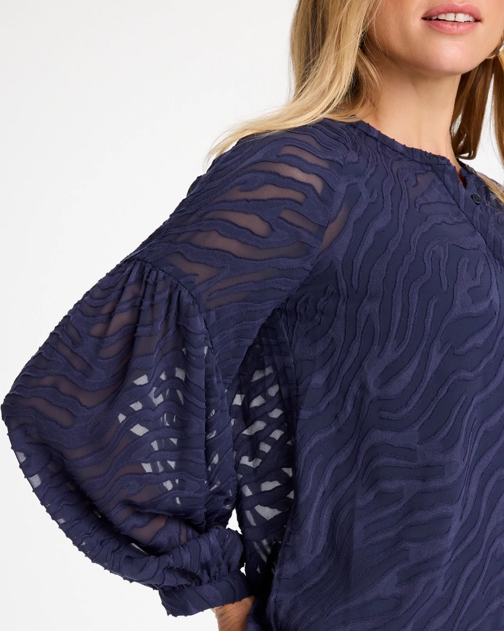 Zebra Animal Jacquard Popover Blouse